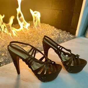 L.A.M.B. Gwen Steffani 'Dale' Studded Strappy Heel Black 7.5.